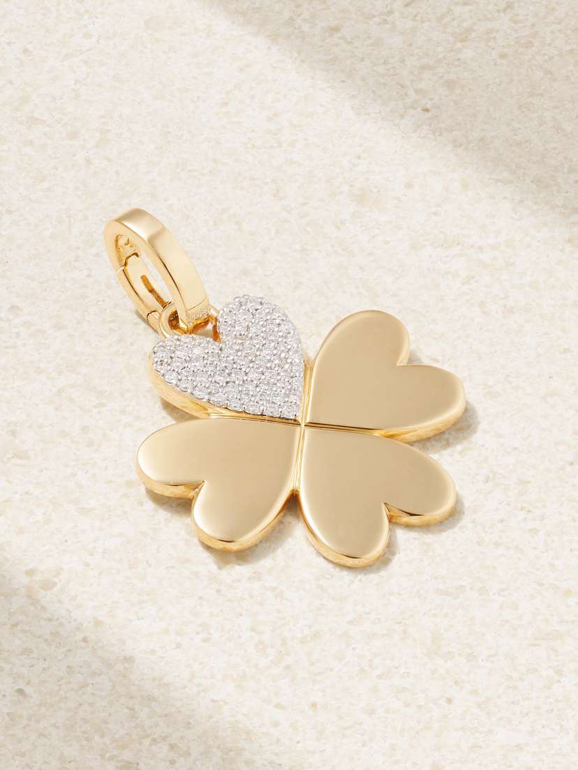 Foundrae Medium Four Leaf Clover 18-karat Gold Diamond Pendant