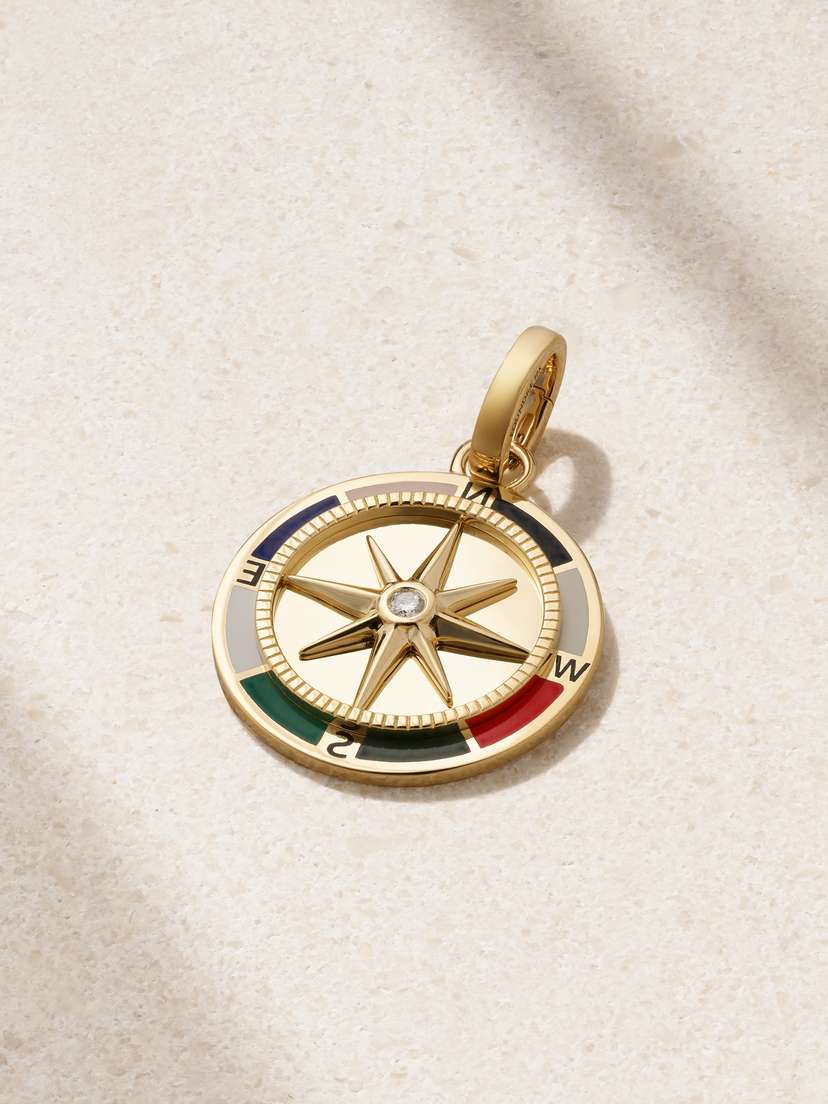 Foundrae Internal Compass 18-karat Gold, Enamel And Diamond Pendant