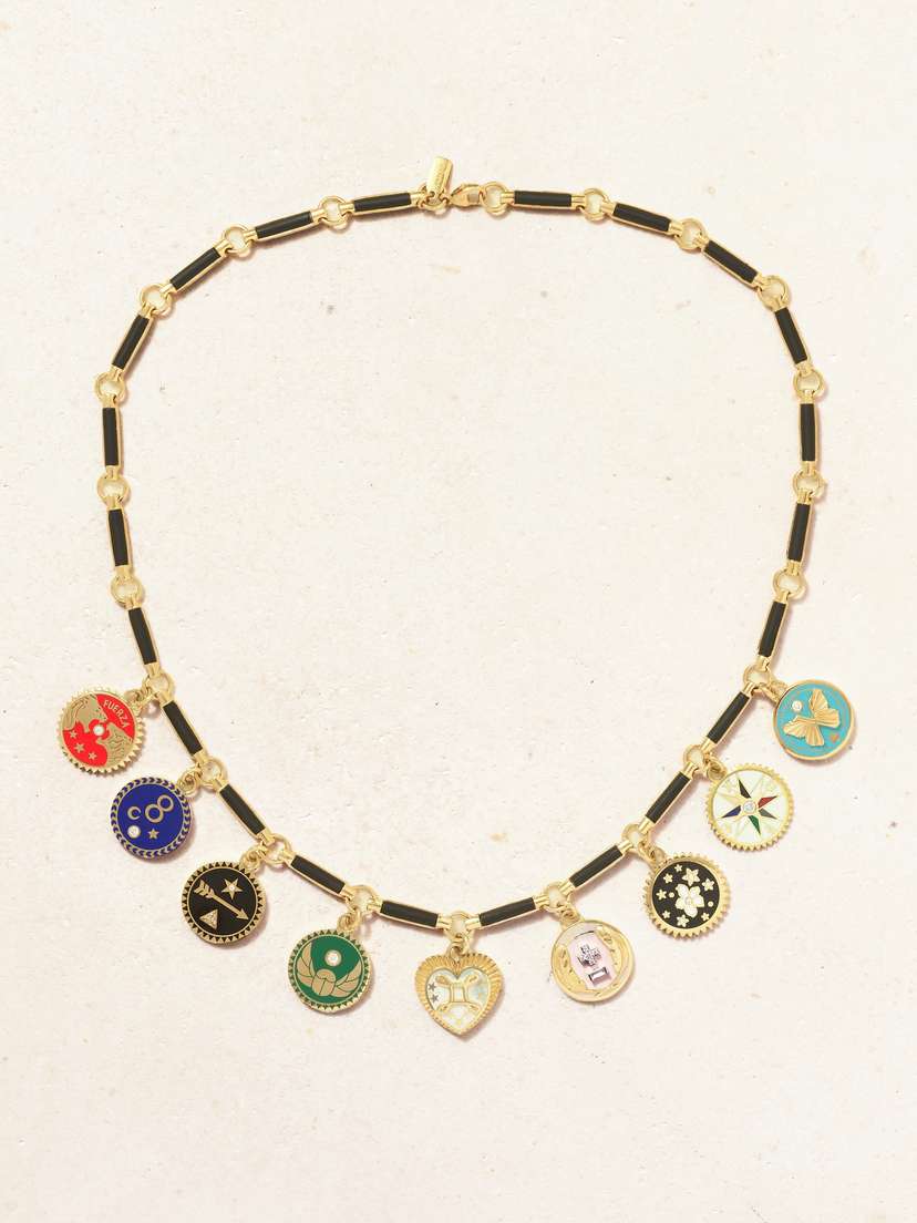 Foundrae Tenet Story 18-karat Gold, Diamond, Onyx And Enamel Necklace