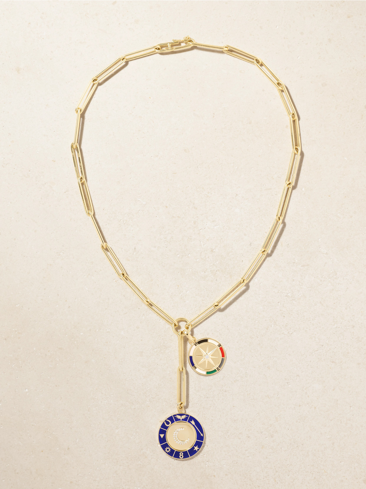 Foundrae Crescent & Internal Compass 18-karat Gold, Diamond And Enamel Necklace