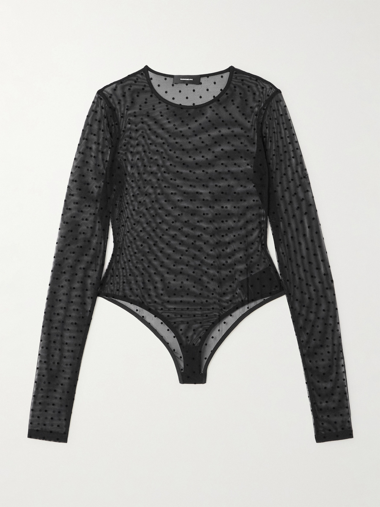Wardrobe.nyc Flocked Stretch-tulle Bodysuit In Black