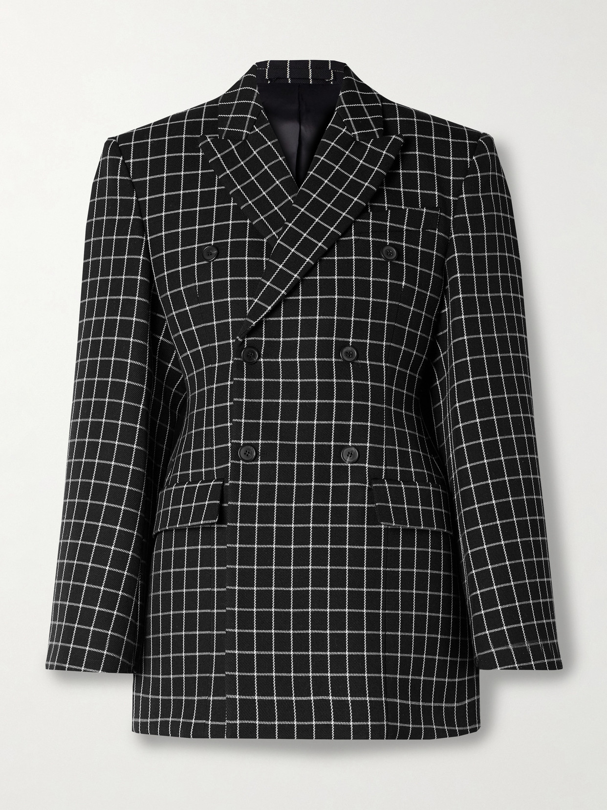 Wardrobe.nyc Double-breasted Checked Wool-twill Blazer In Black