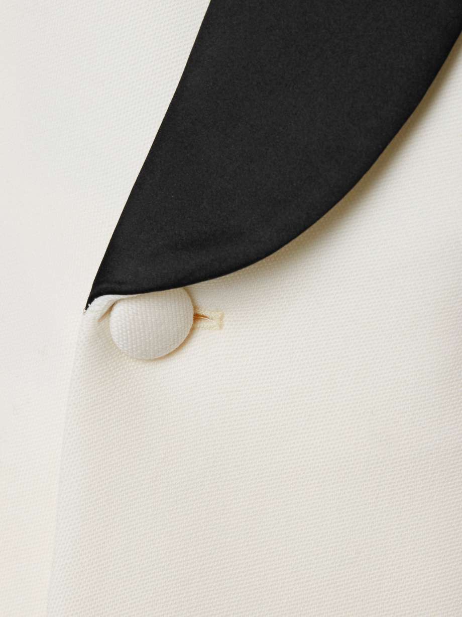double-breasted satin-trimmed wool-crepe midi dress