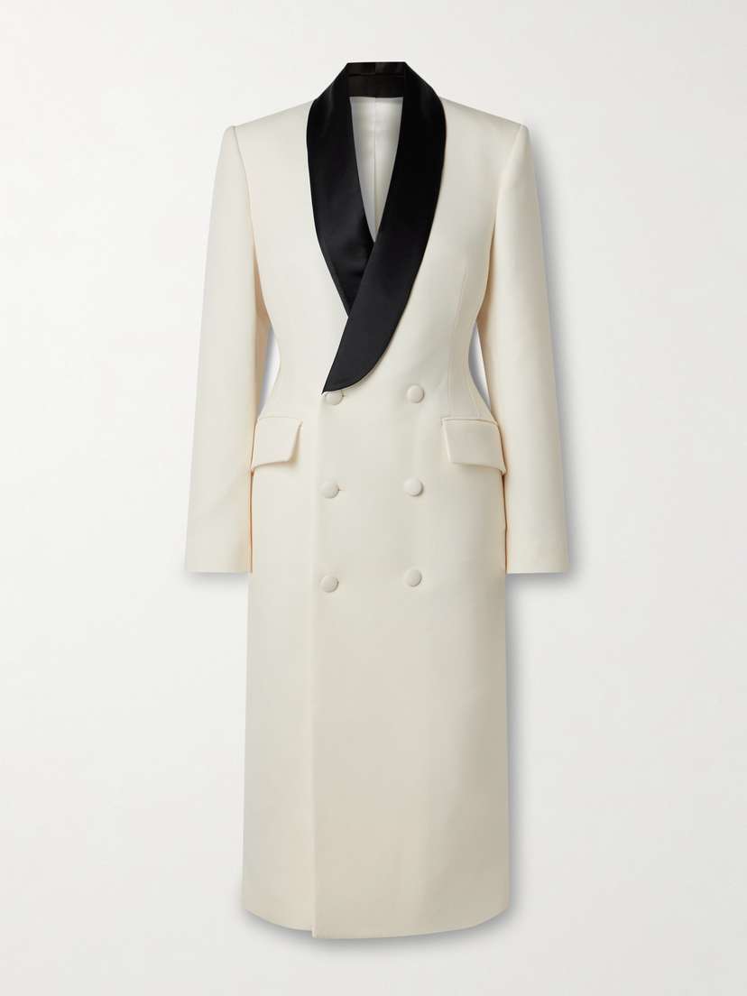 Wardrobe.NYC Double-breasted Satin-trimmed Wool-crepe Midi Dress