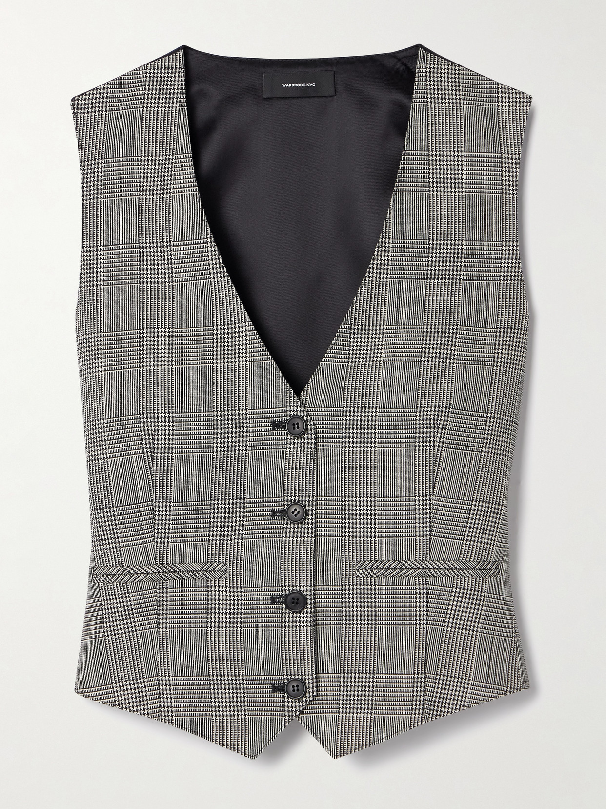 Wardrobe.nyc Paneled Prince Of Wales Checked Wool And Satin-twill Vest In Gray