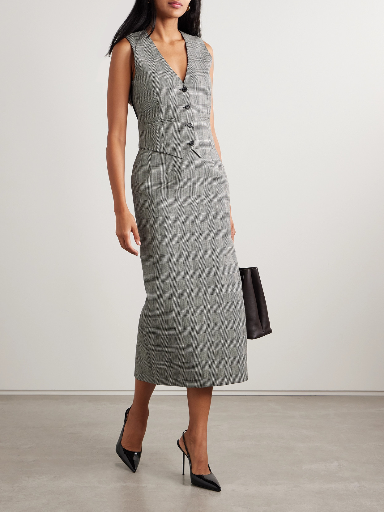 WARDROBE.NYC PRINCE OF WALES CHECKED WOOL MIDI SKIRT
