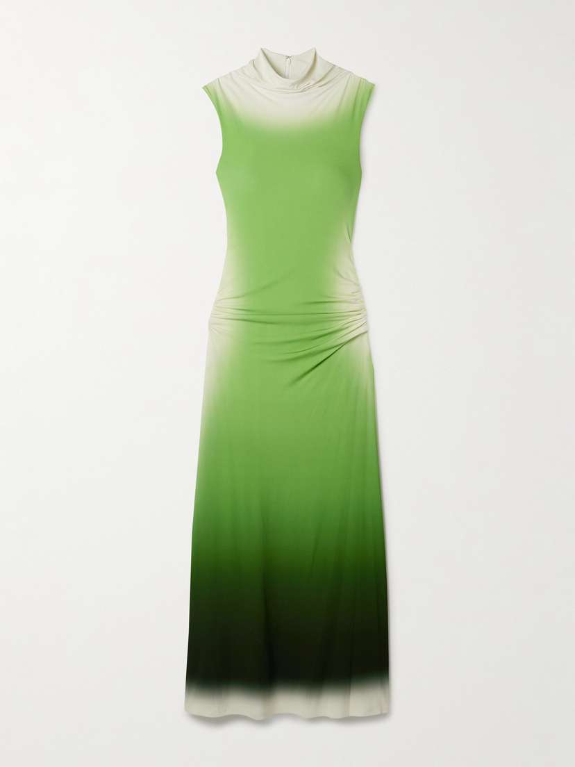Simkhai Aldina Ruched Ombré Stretch-jersey Turtleneck Maxi Dress