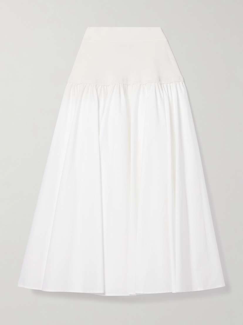 Simkhai Stella Paneled Pleated Cotton-blend Poplin Midi Skirt - x small