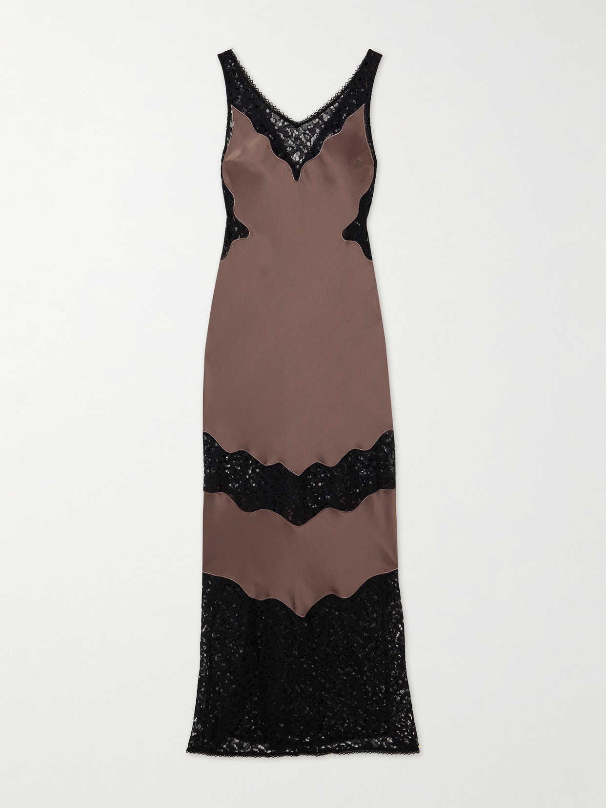Simkhai Lace-paneled Satin-crepe Maxi Dress In Brown