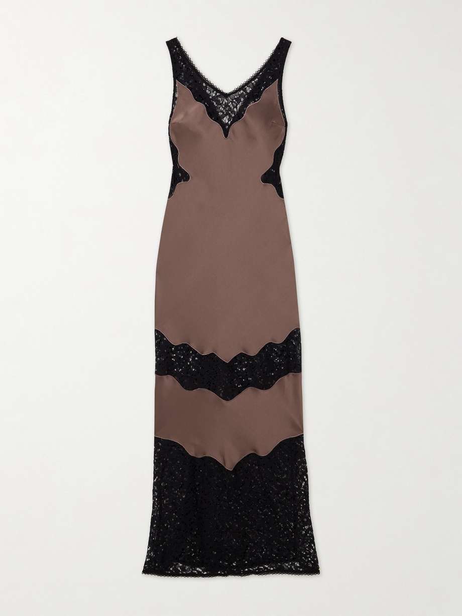 lace-paneled satin-crepe maxi dress