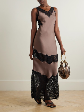 SIMKHAI Lace-paneled satin-crepe maxi dress