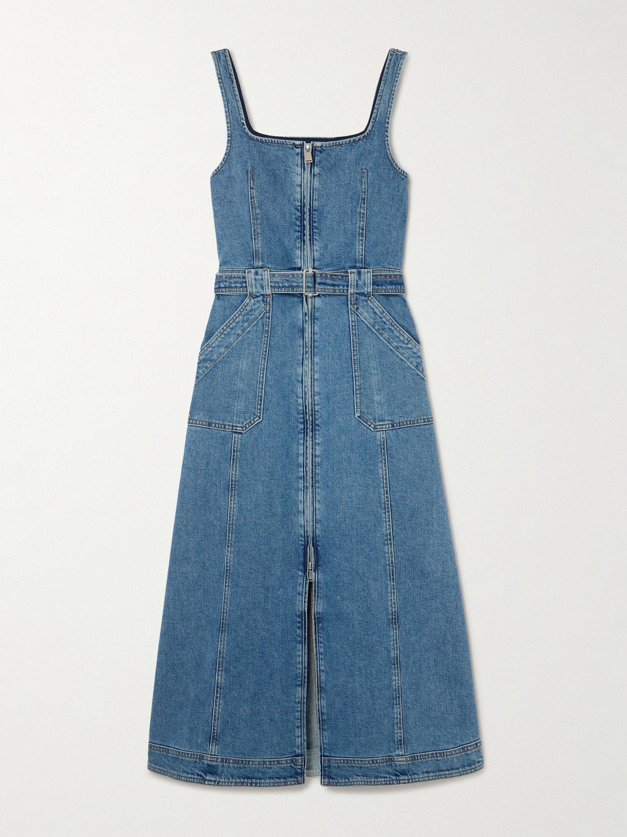 SIMKHAI - Manson Belted Denim Midi Dress - Mid denim