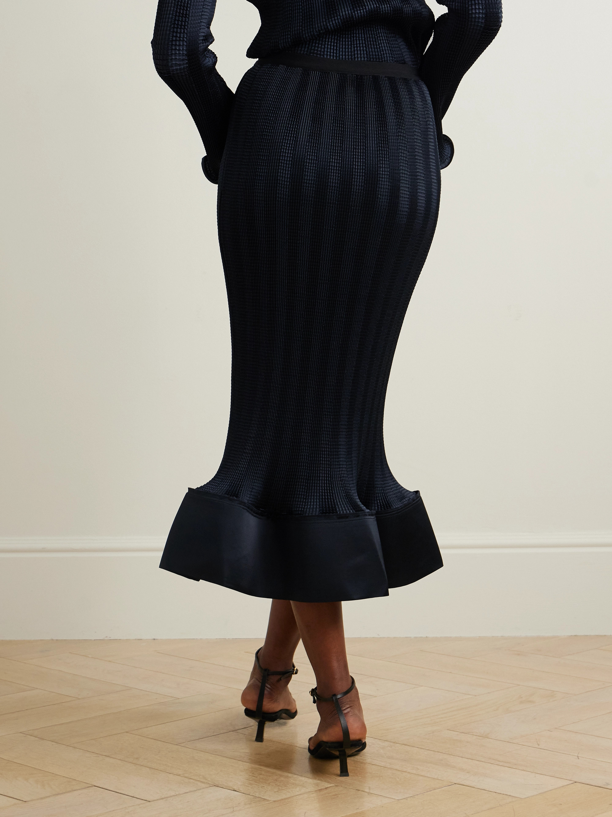 SIMKHAI Hollis shirred satin midi skirt thumbnail