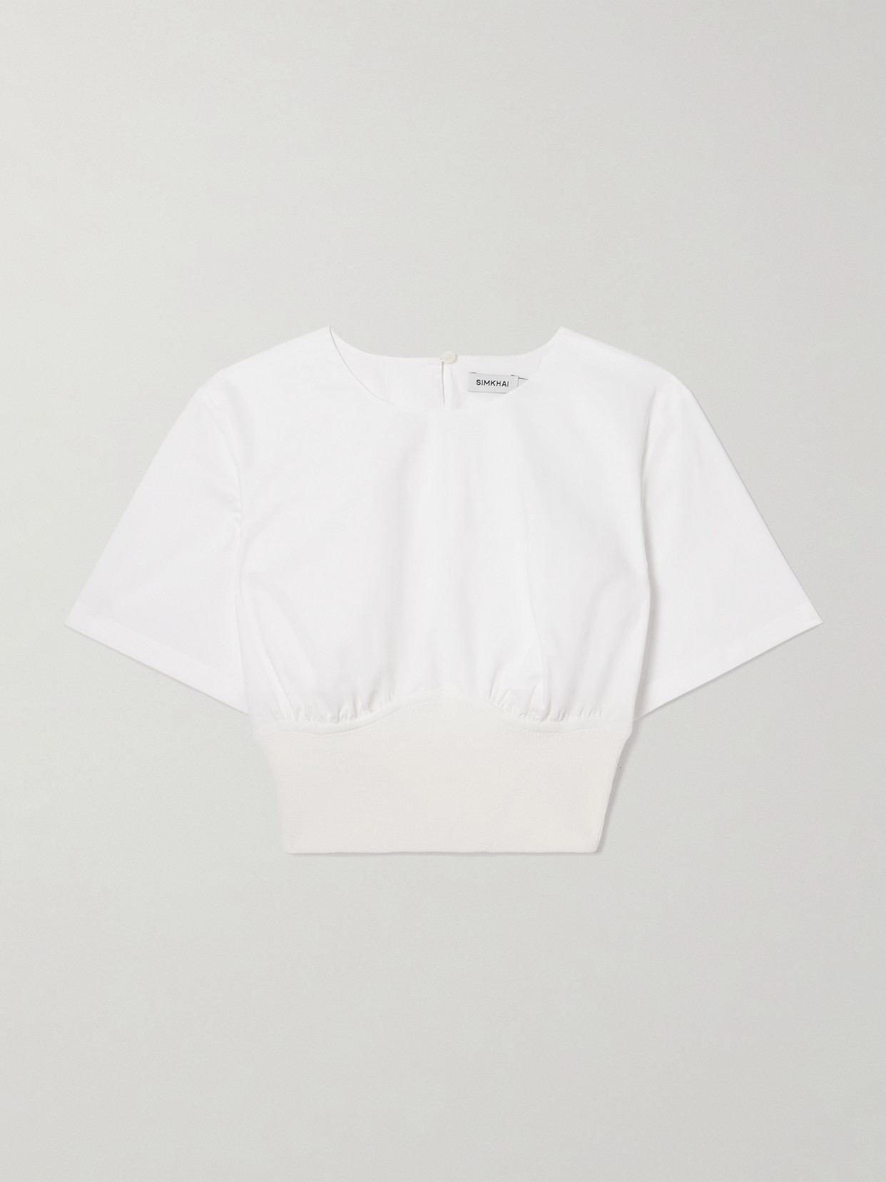 Simkhai Adair Cropped Paneled Cotton-blend Poplin Top In White