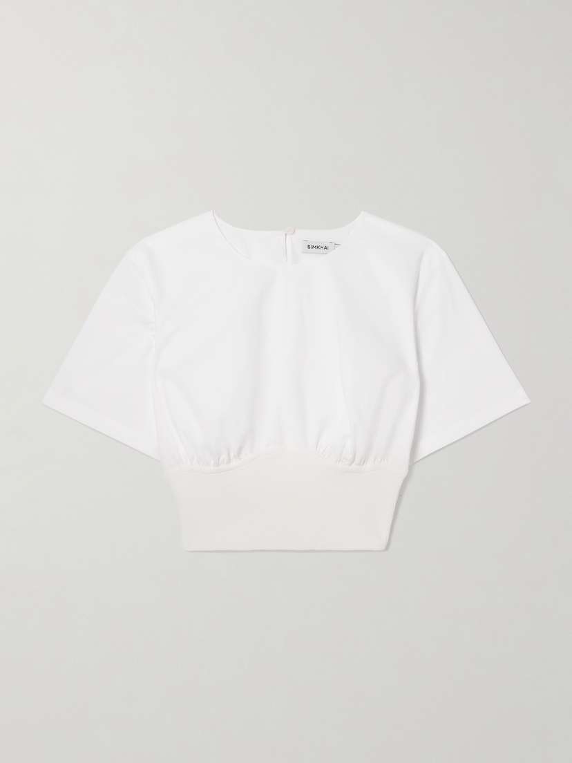 Simkhai Adair Cropped Paneled Cotton-blend Poplin Top