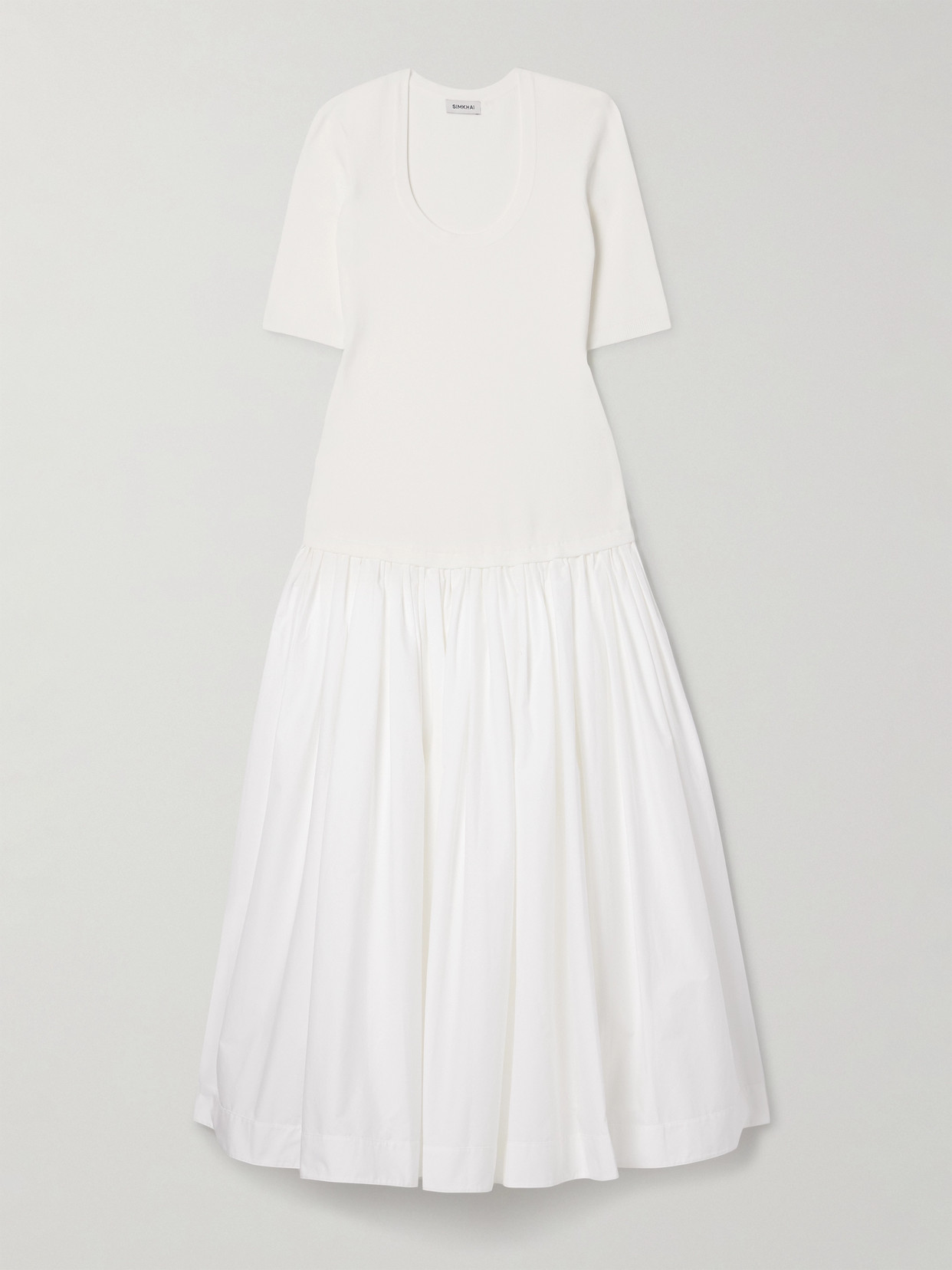 Simkhai Patton Paneled Pleated Cotton-blend Poplin Midi Dress In White