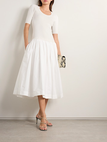 SIMKHAI Patton paneled pleated cotton-blend poplin midi dress