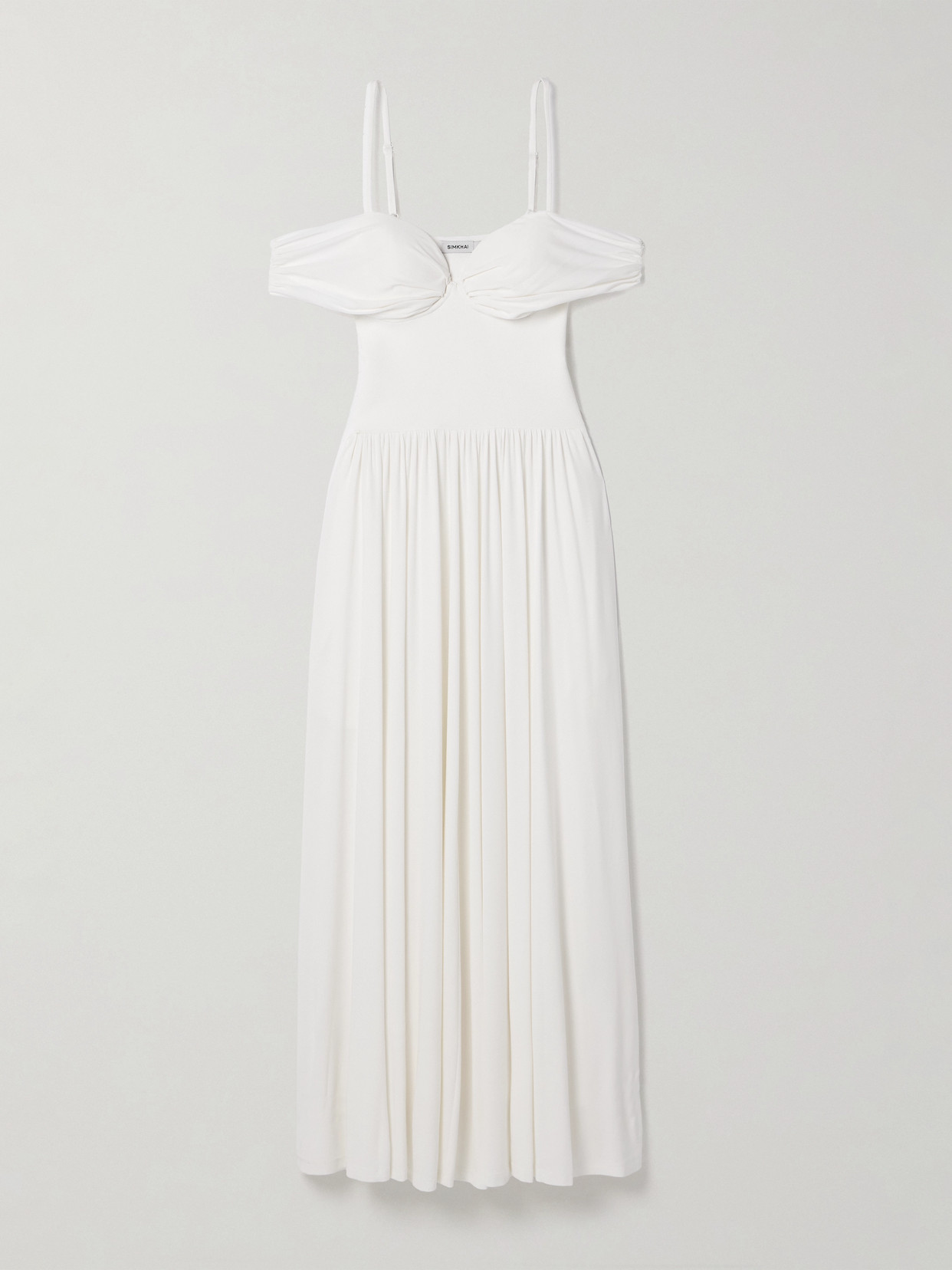 Simkhai Amarantha Cold-shoulder Pleated Stretch-jersey And Knit Gown In Ivory