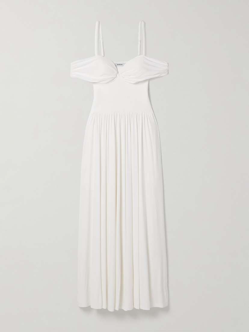 Simkhai Amarantha Cold-shoulder Pleated Stretch-jersey And Knit Gown