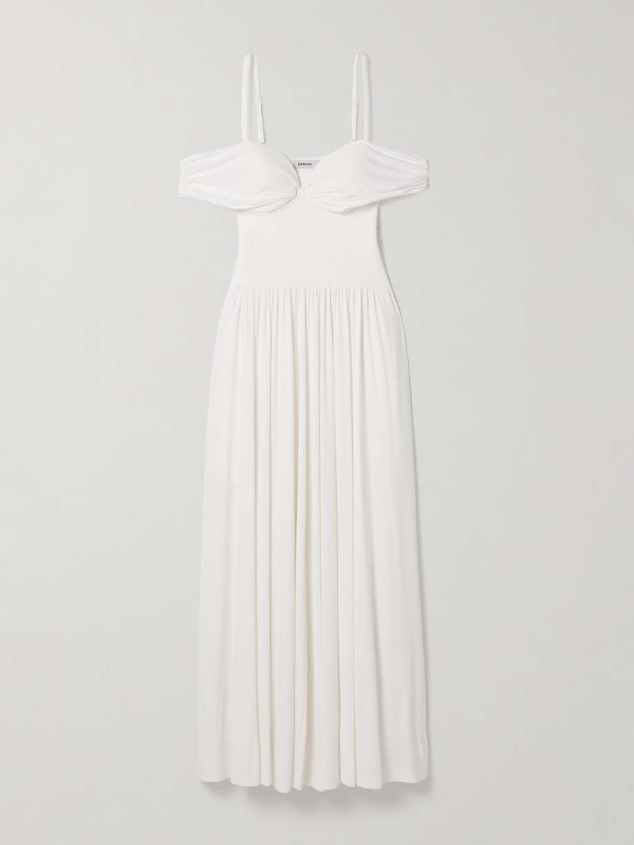 amarantha cold-shoulder pleated stretch-jersey and knit gown