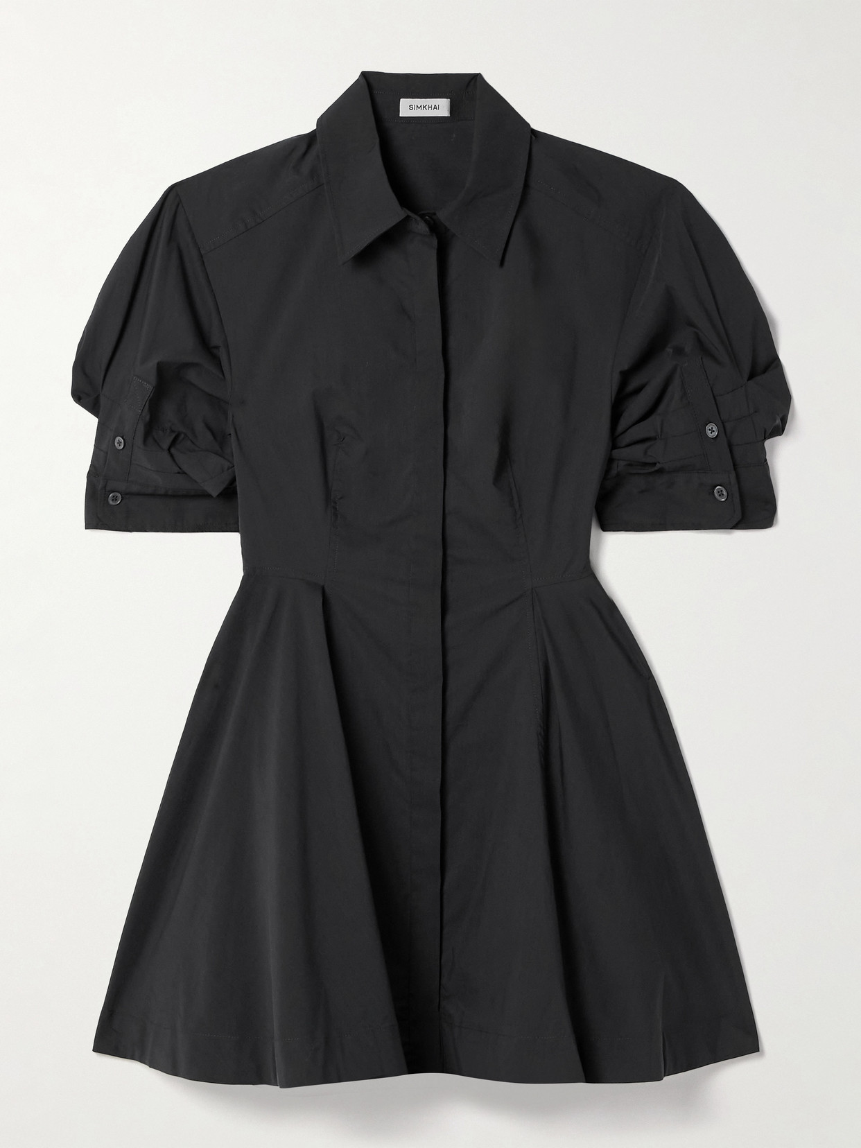 Simkhai Jazzie Pleated Cotton-blend Poplin Mini Shirt Dress In Black