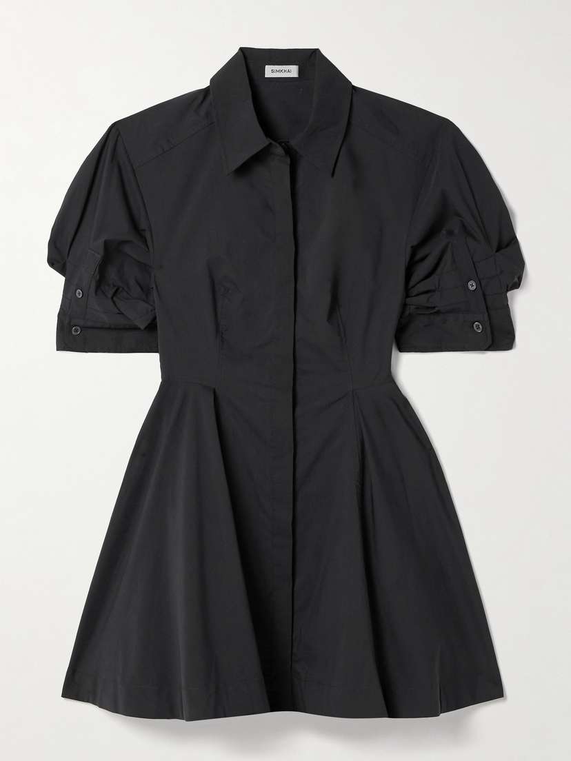 Simkhai Jazzie Pleated Cotton-blend Poplin Mini Shirt Dress