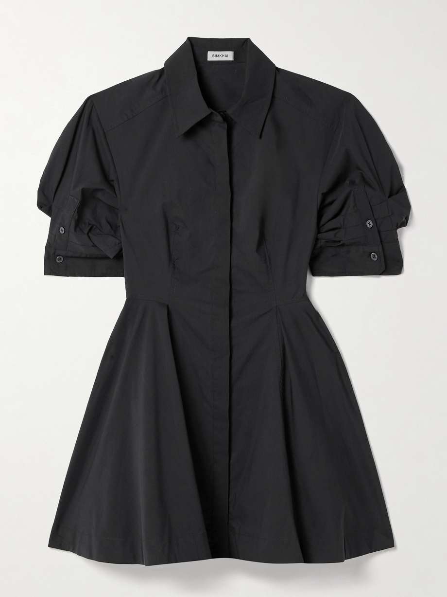 jazzie pleated cotton-blend poplin mini shirt dress