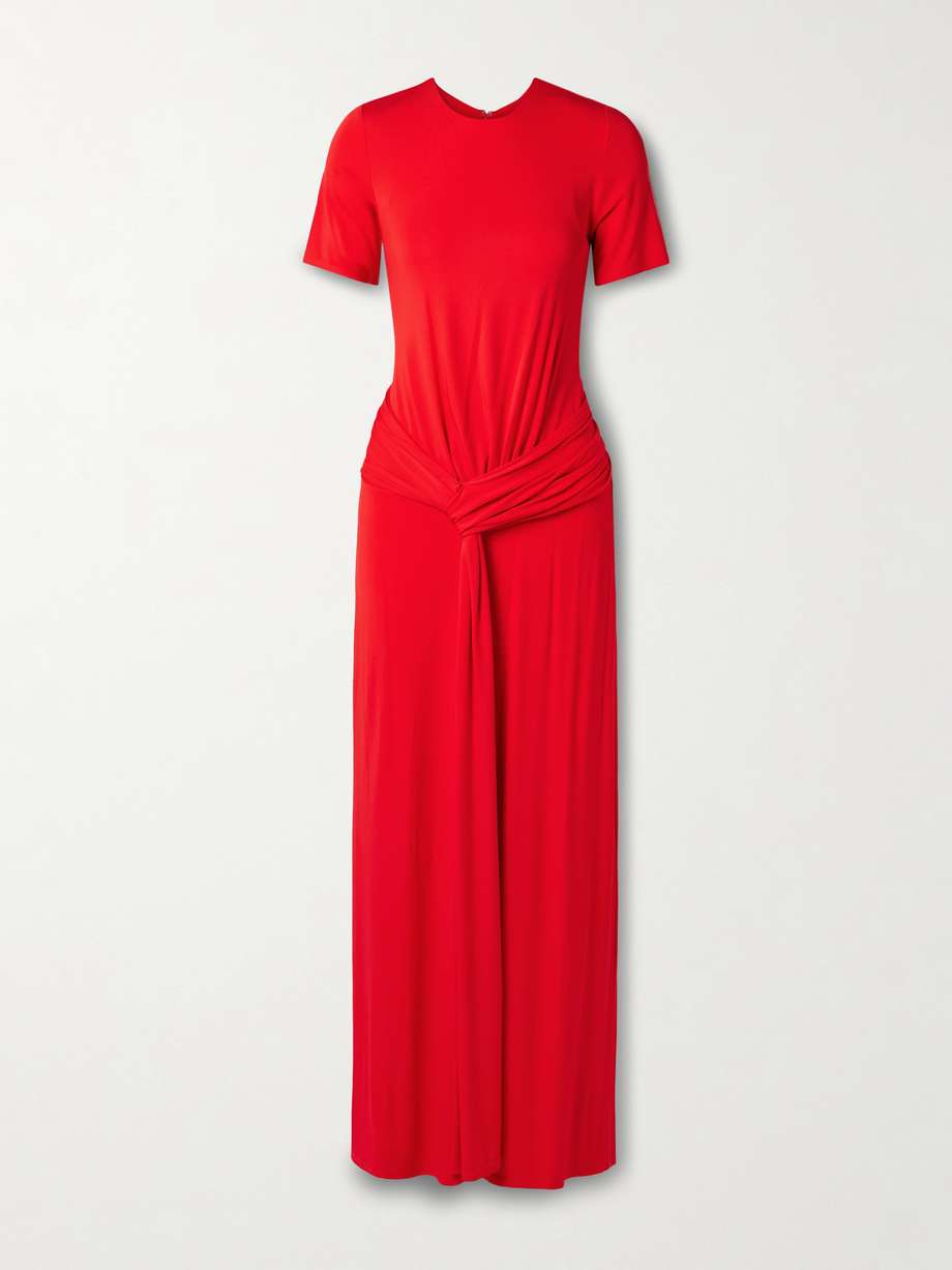 nalani tie-front draped stretch-jersey gown