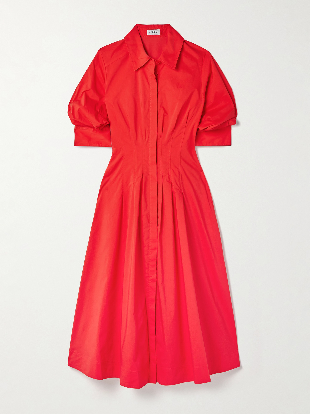 Simkhai Jazz Pleated Cotton-blend Poplin Midi Shirt Dress In Red