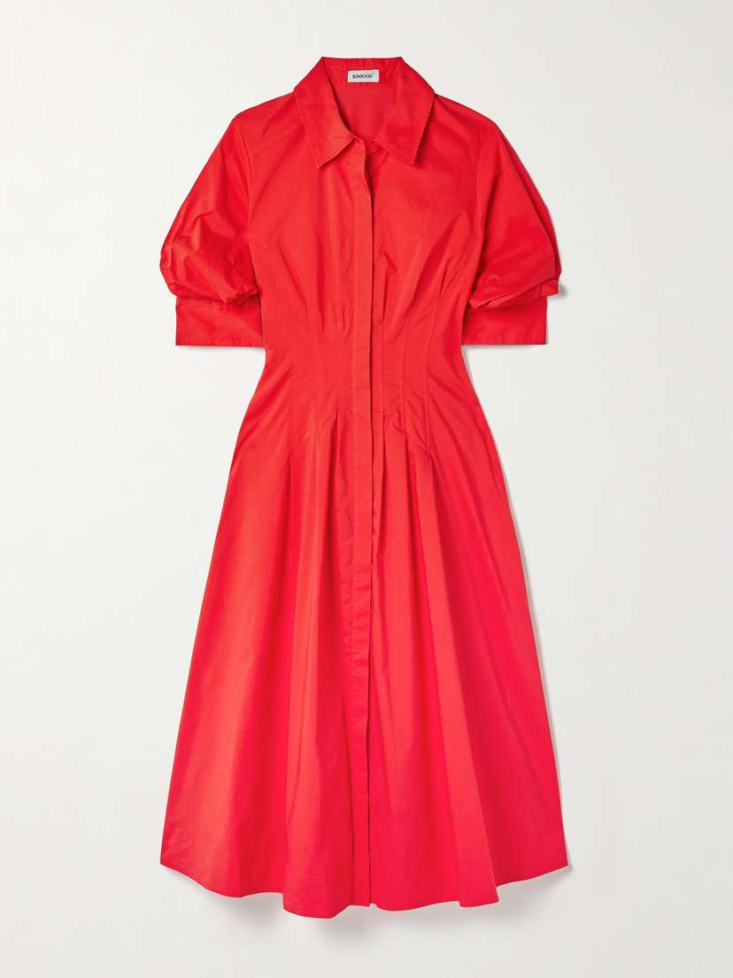 Simkhai Jazz Pleated Cotton-blend Poplin Midi Shirt Dress