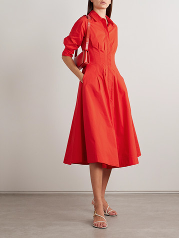 SIMKHAI Jazz pleated cotton-blend poplin midi shirt dress
