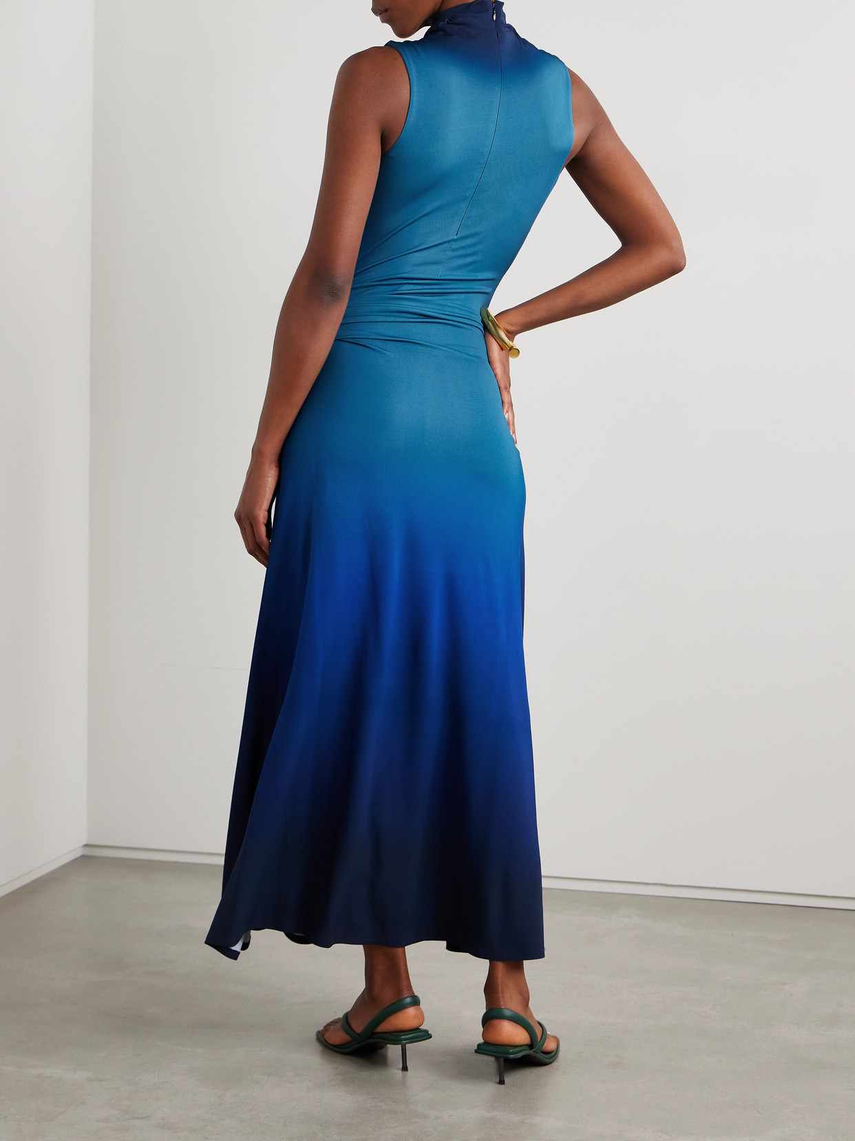 SIMKHAI ALDINA RUCHED OMBRÉ STRETCH-JERSEY TURTLENECK MAXI DRESS