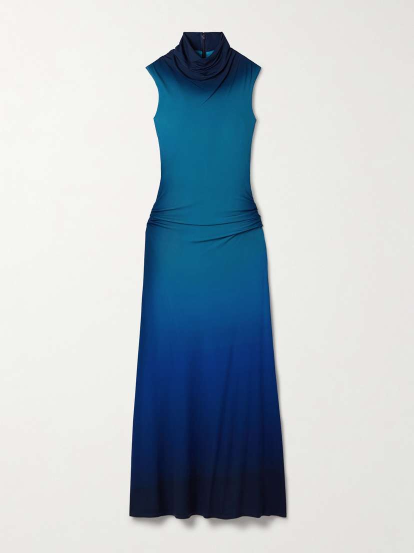 Simkhai Aldina Ruched Ombré Stretch-jersey Turtleneck Maxi Dress
