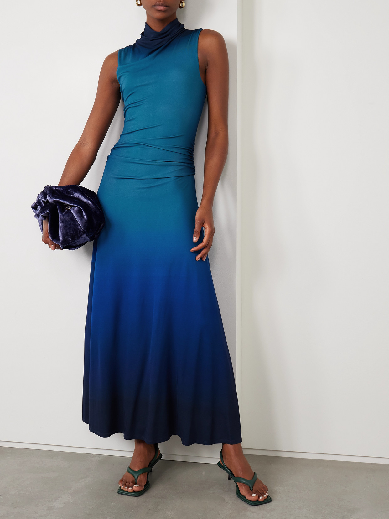 SIMKHAI ALDINA RUCHED OMBRÉ STRETCH-JERSEY TURTLENECK MAXI DRESS
