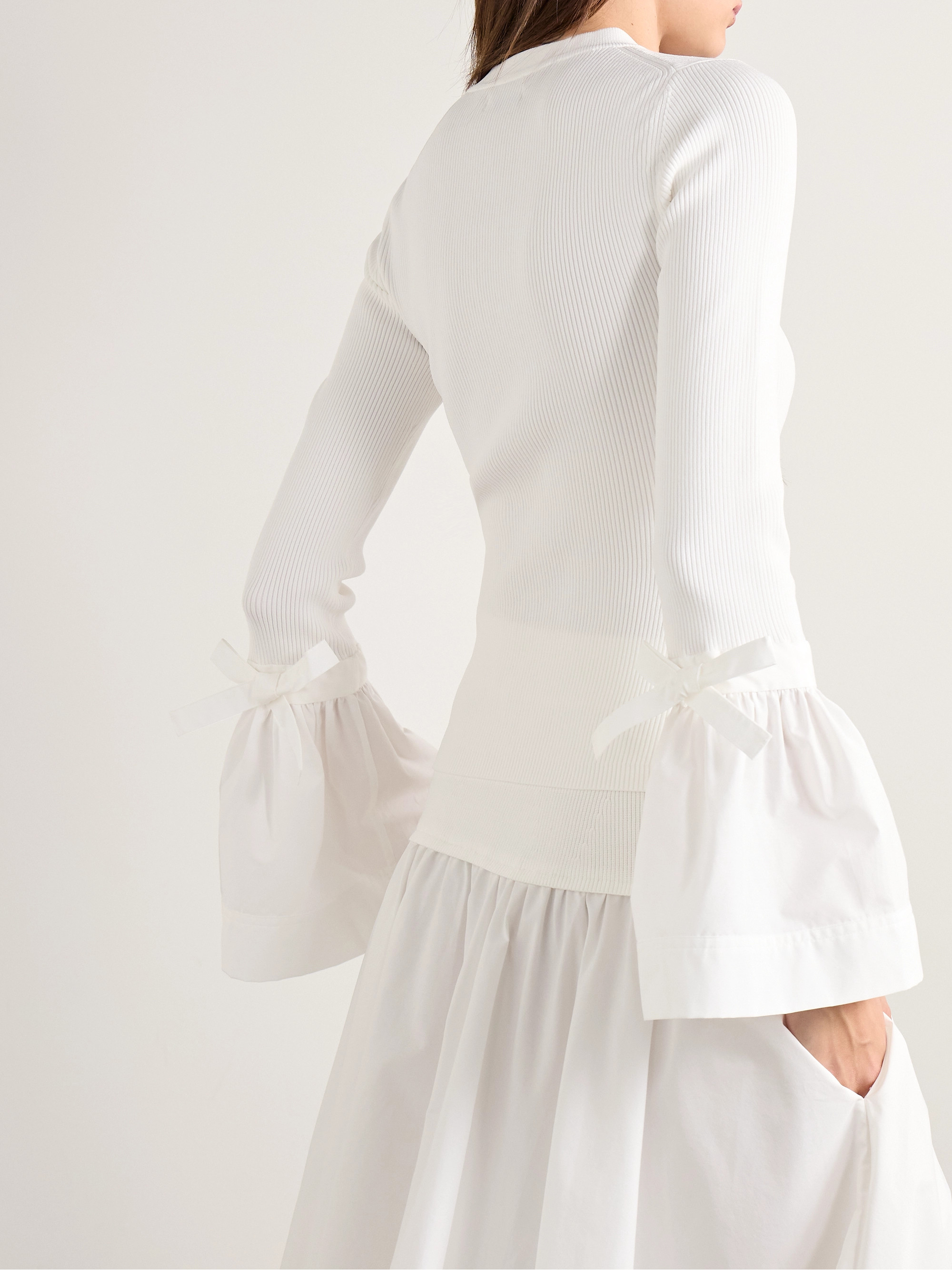 SIMKHAI Agata poplin-trimmed ribbed-knit top thumbnail