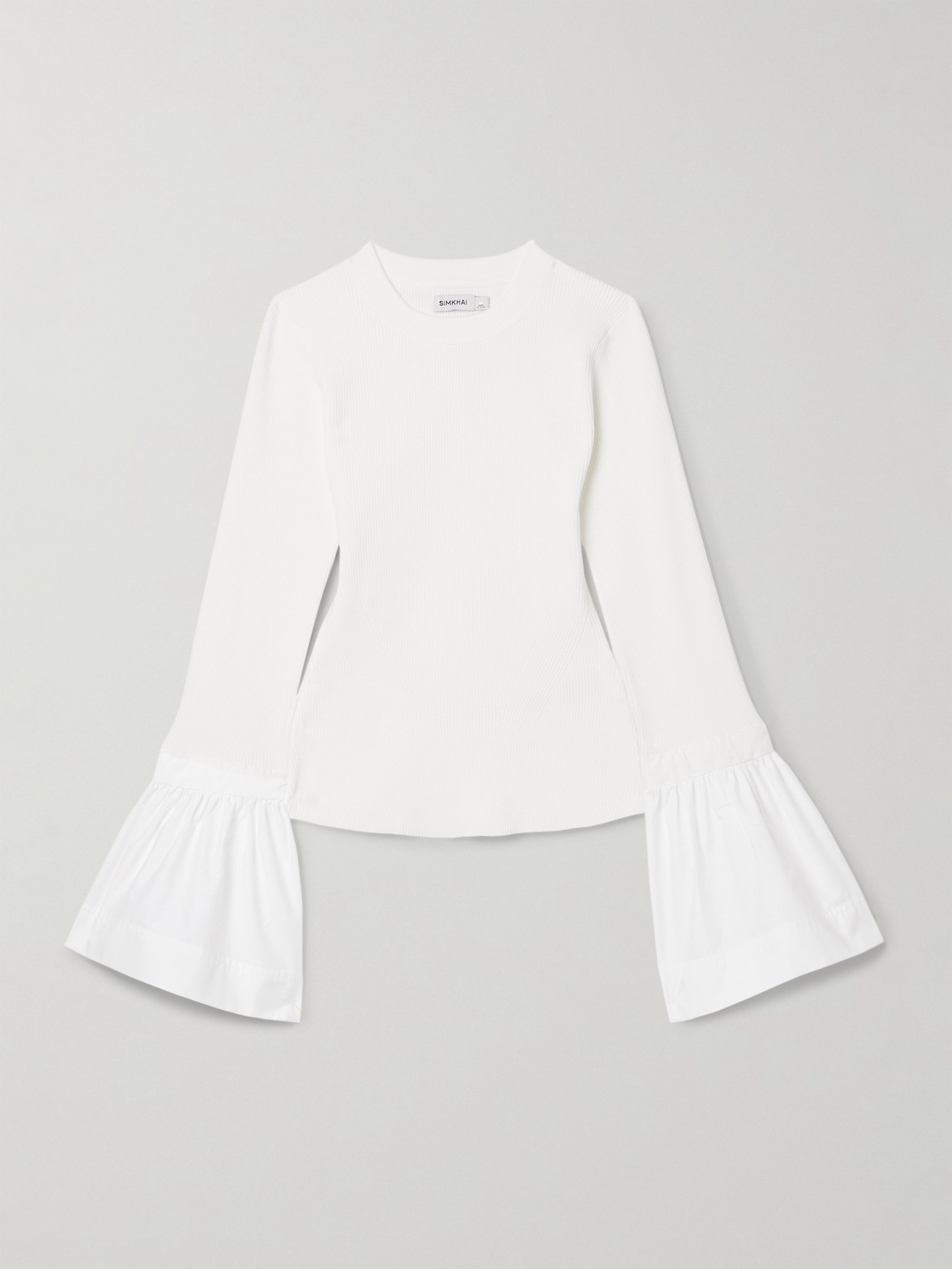 Simkhai Agata Poplin-trimmed Ribbed-knit Top In White