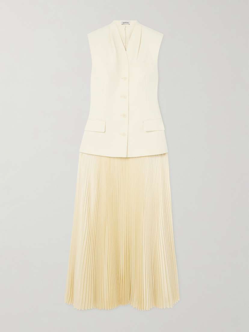 Simkhai Georgina Bouclé And Pleated Satin-twill Midi Dress