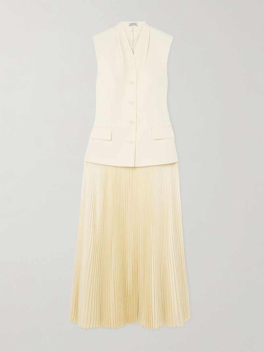 georgina bouclé and pleated satin-twill midi dress