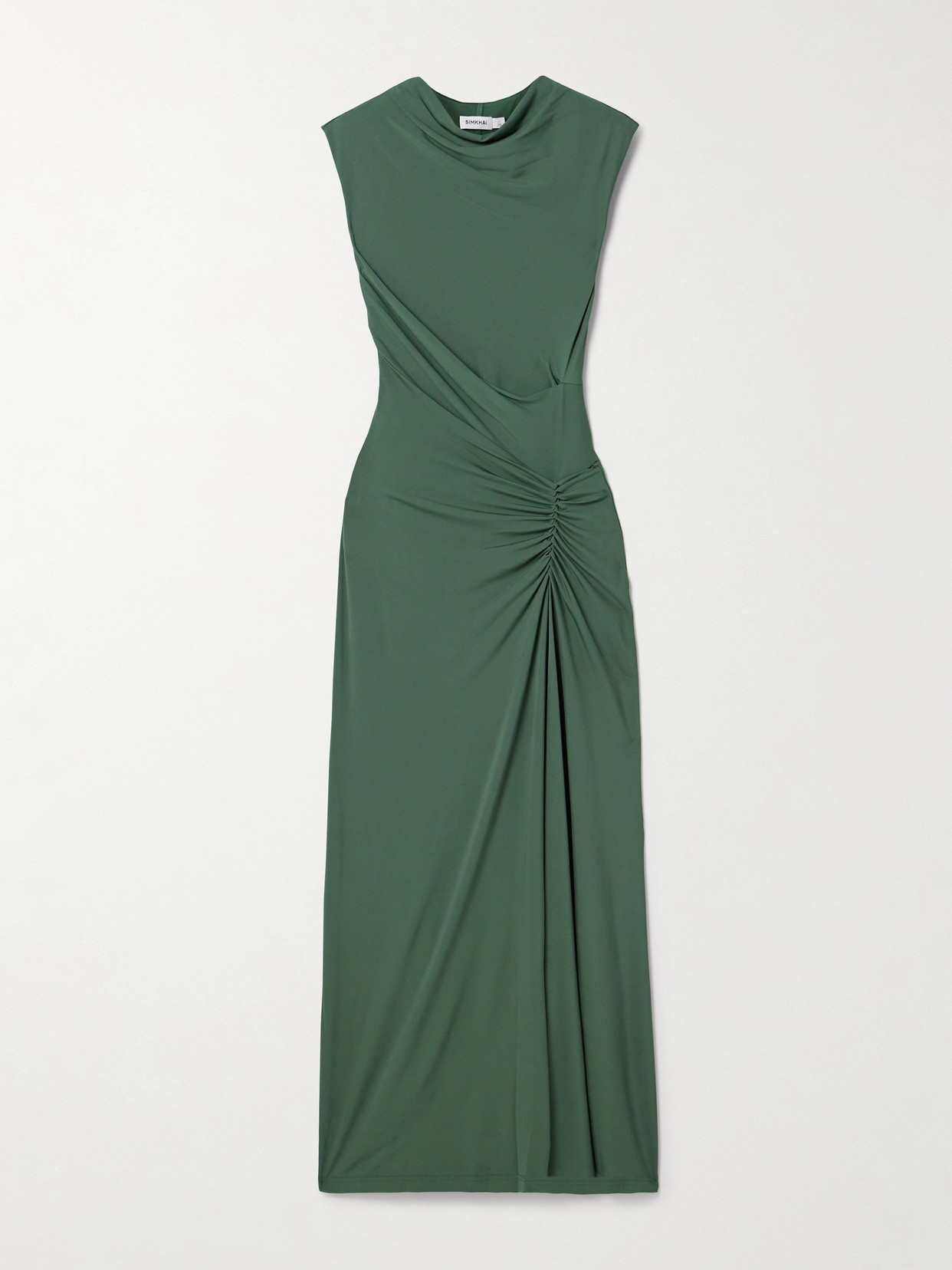 SIMKHAI ACACIA DRAPED RUCHED STRETCH-JERSEY MIDI DRESS