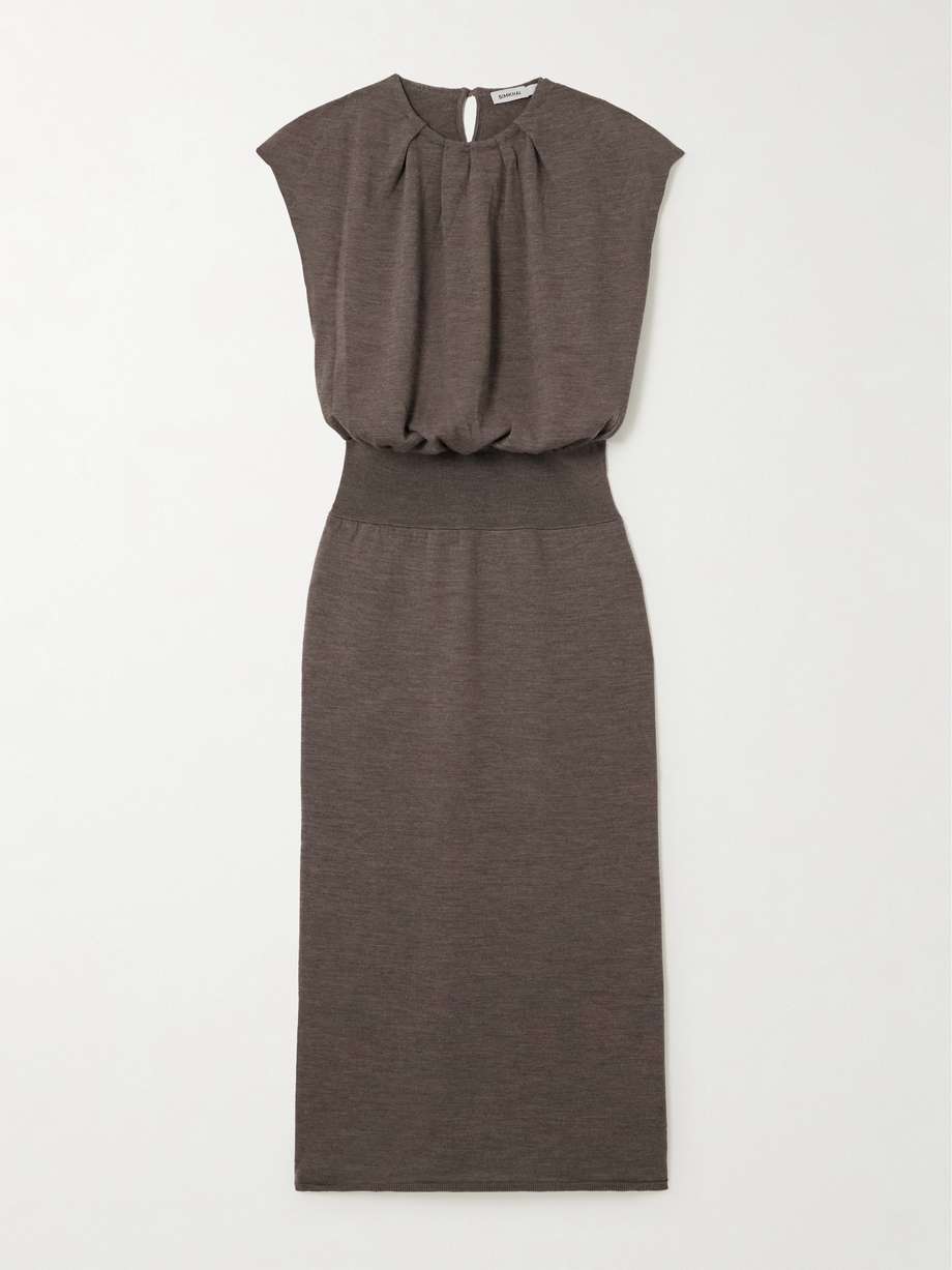 xion gathered merino wool midi dress