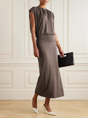SIMKHAI Xion gathered merino wool midi dress