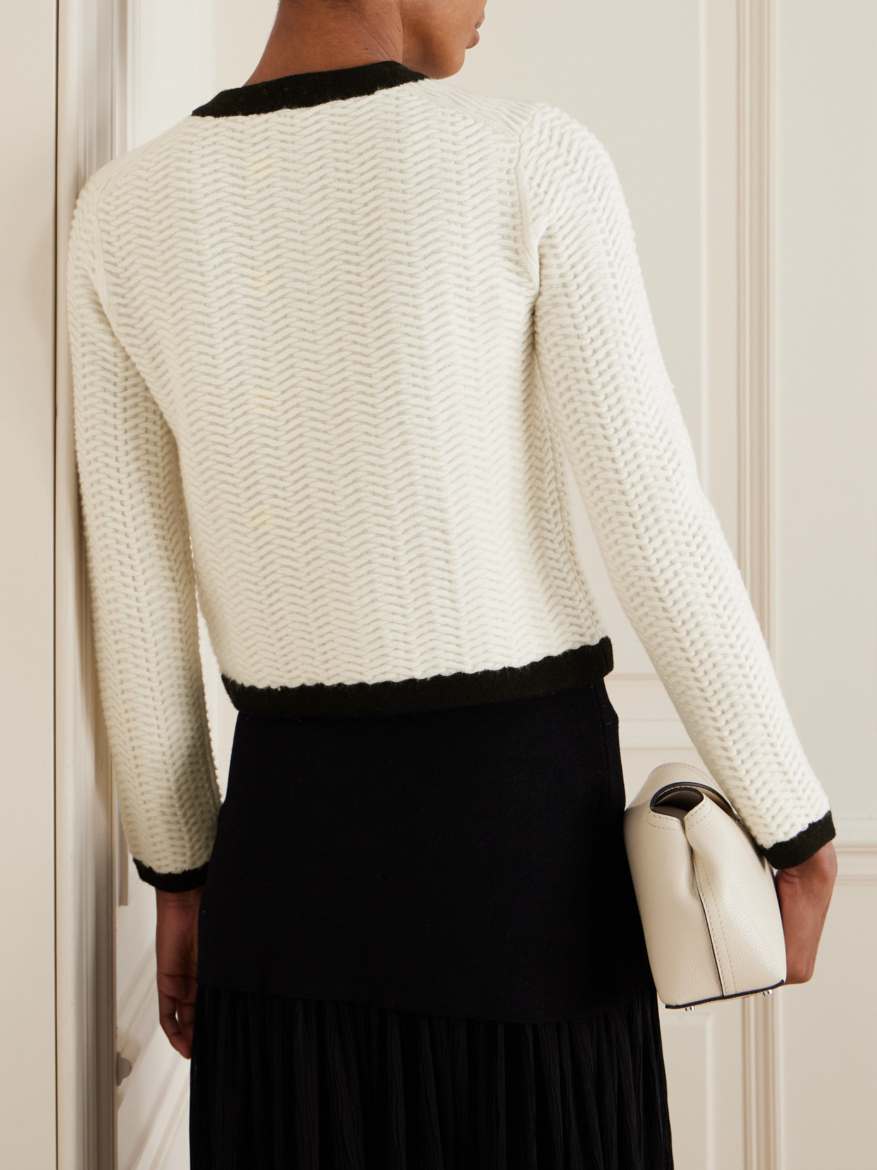 Simkhai Klaire Two-tone Wool And Cashmere-blend Cardigan In Ivory