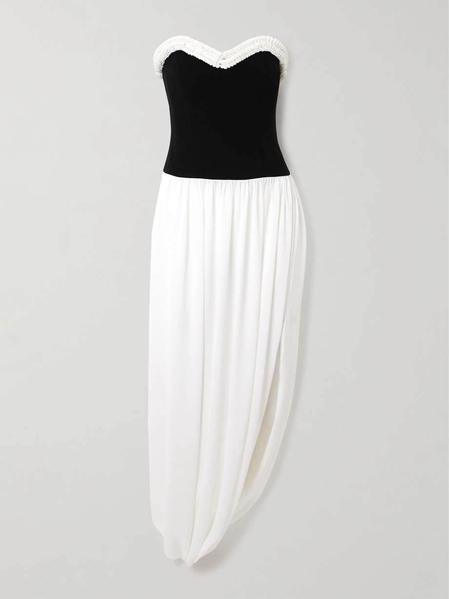 augusta asymmetric sequin-embellished draped crepe bustier dress