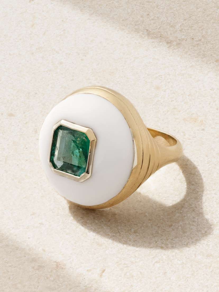 Retrouvaí Petite Lollipop 14-karat Gold, Chalcedony And Emerald Ring