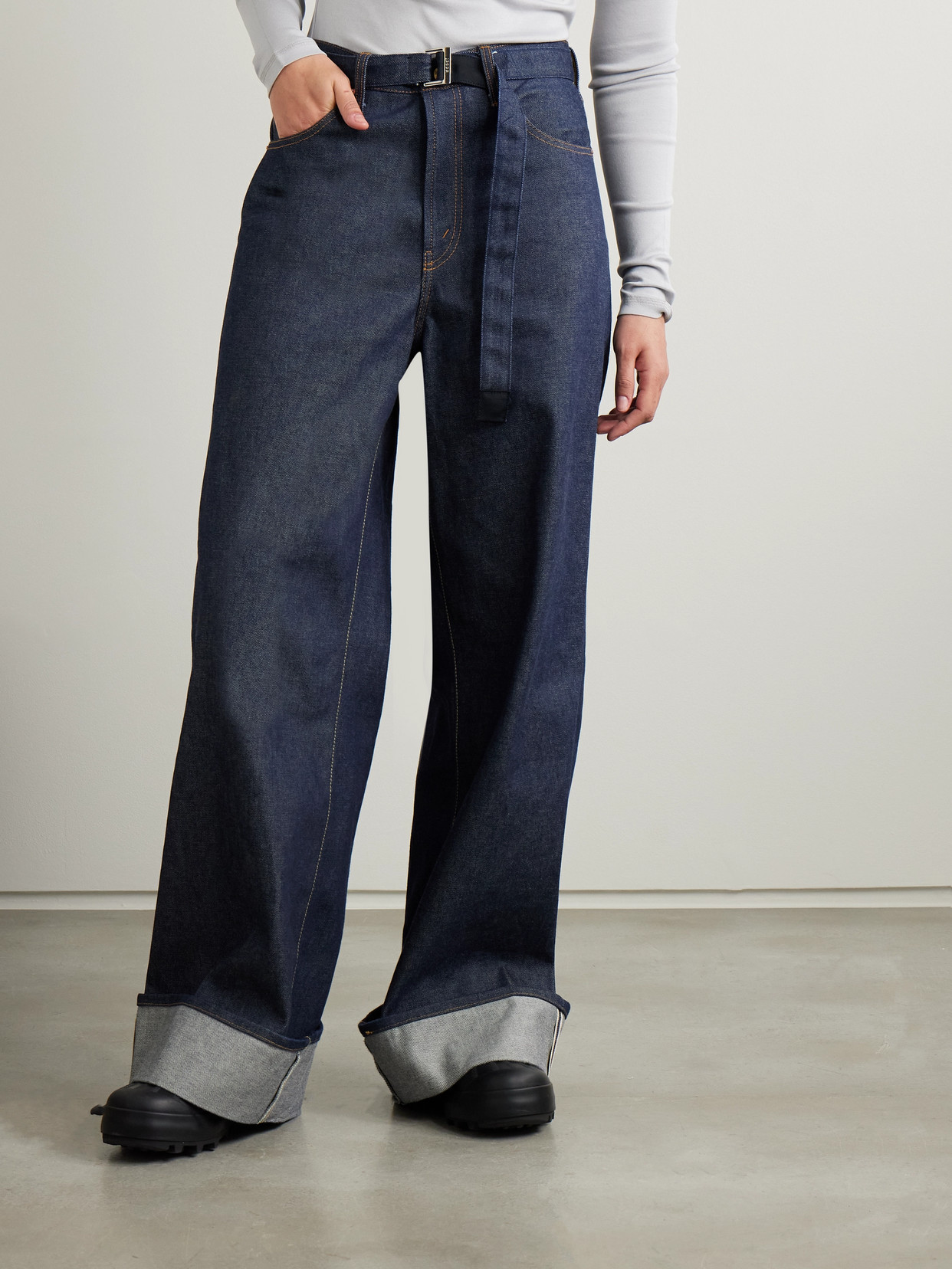 Sacai + Levi's Belted High-rise Wide-leg Jeans