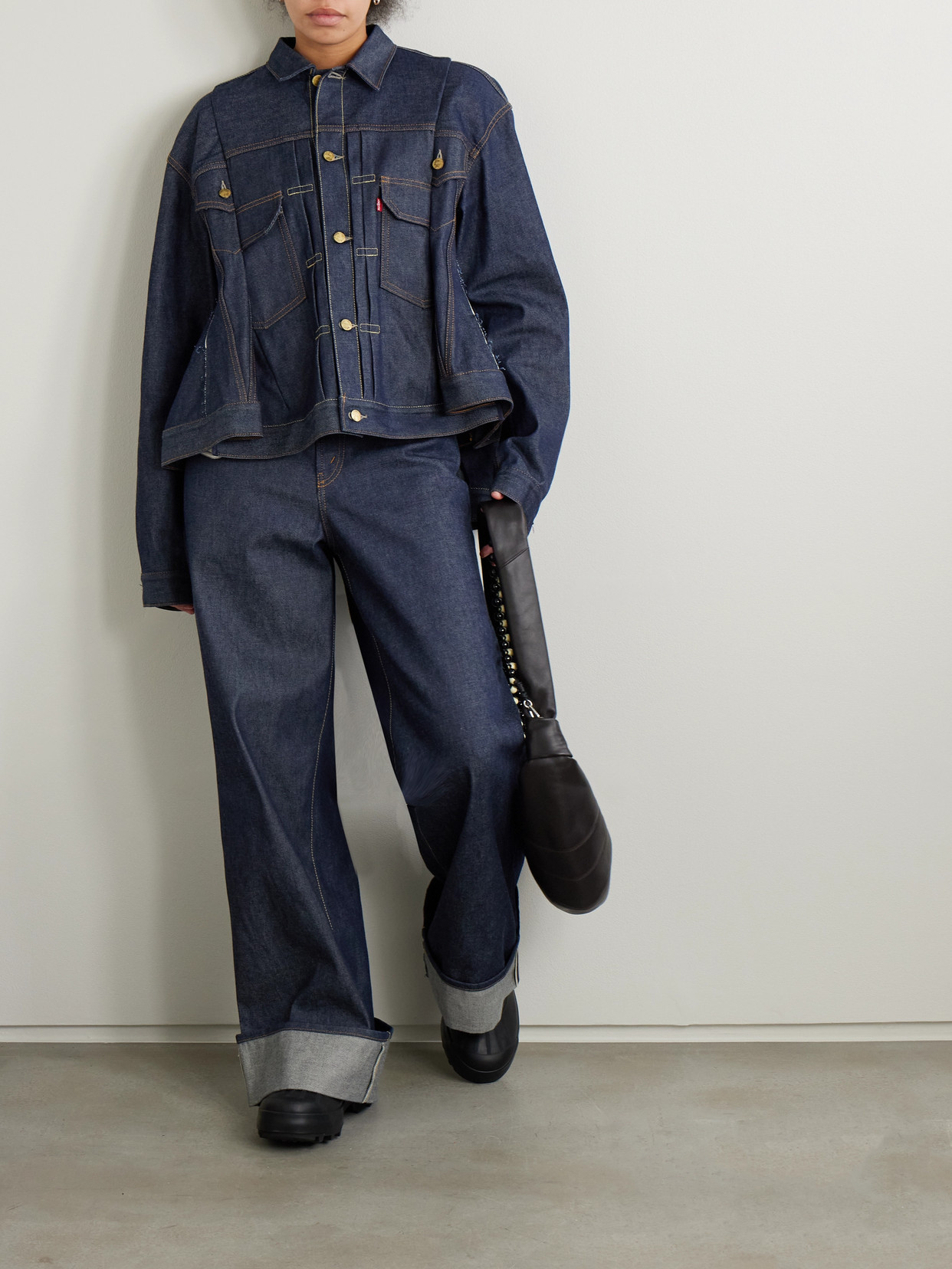 Sacai + Levi's Belted High-rise Wide-leg Jeans