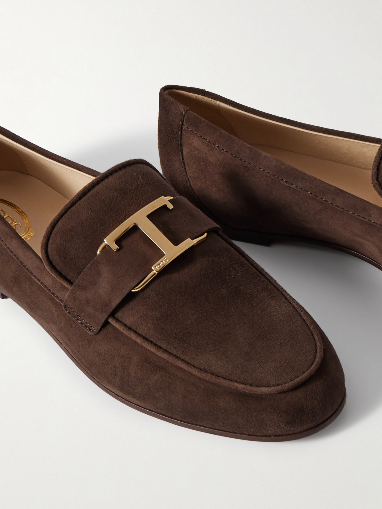 Tod's Embellished Nubuck Loafers In Brown
