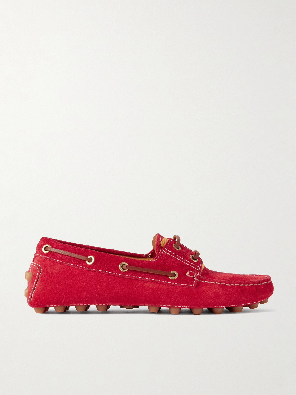 Tod's - Gommino Leather-trimmed Suede Boat Shoes - Red