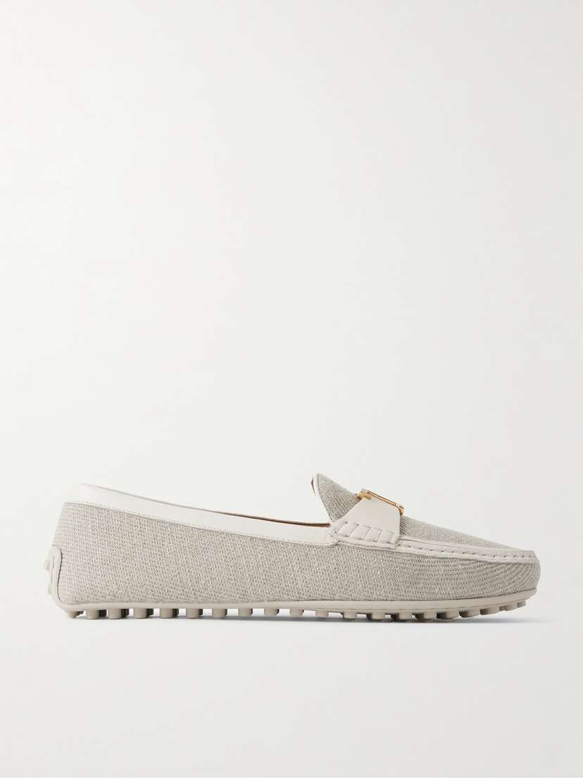 Tod's Embellished Leather-trimmed Raffia Loafers