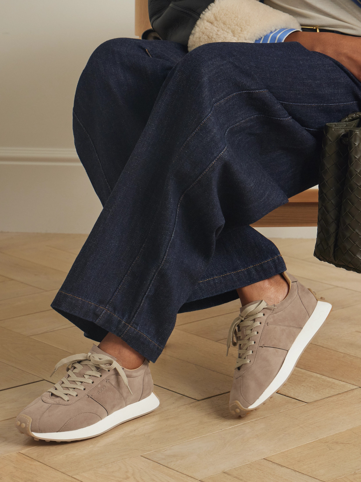 Tod's T Vintage Embroidered Suede Sneakers In Neutrals